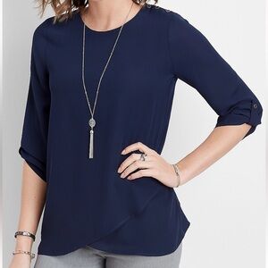 NWT Maurices Navy Solid Button Sleeve Blouse Size M